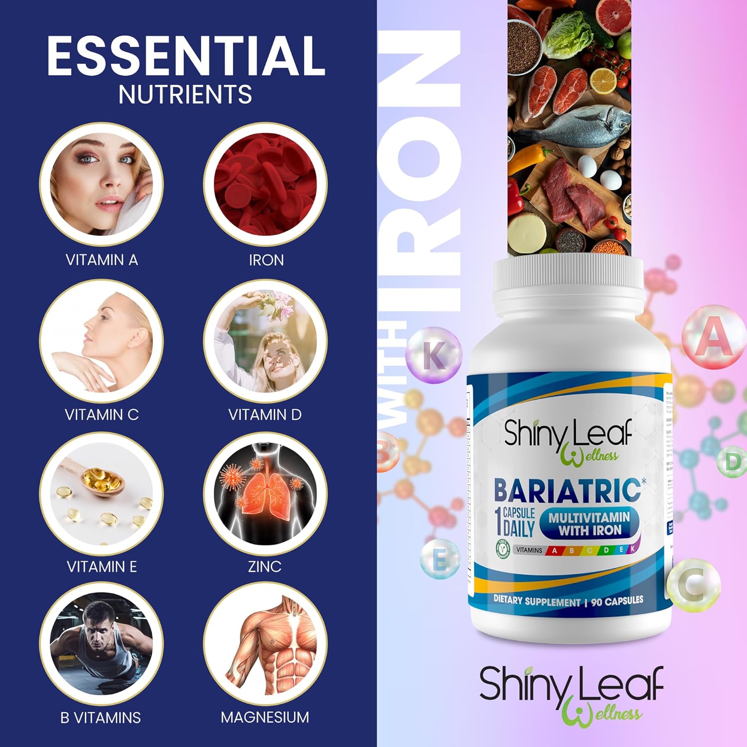 Bariatric Multivitamin with Iron Capsules & Calcium Citrate Chewables - 3 Month Supply for Post-Surgery
