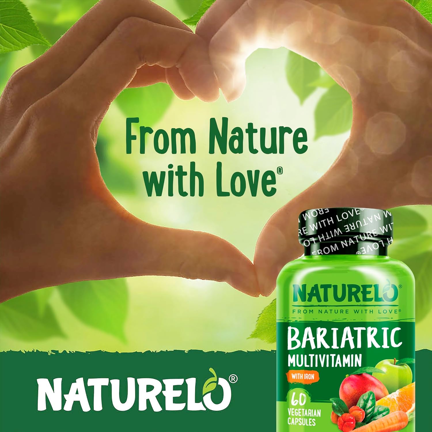 Bariatric Multivitamin with Iron for Post-Gastric Bypass Surgery - Natural Whole Food Nutrition - 120 Veggie Capsules
