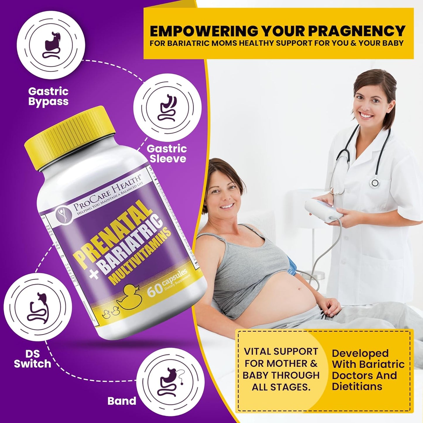 Bariatric Prenatal Multivitamin with Iron - Easy to Swallow Capsules for Women Post Weight Loss Surgery - 1 Month Supply