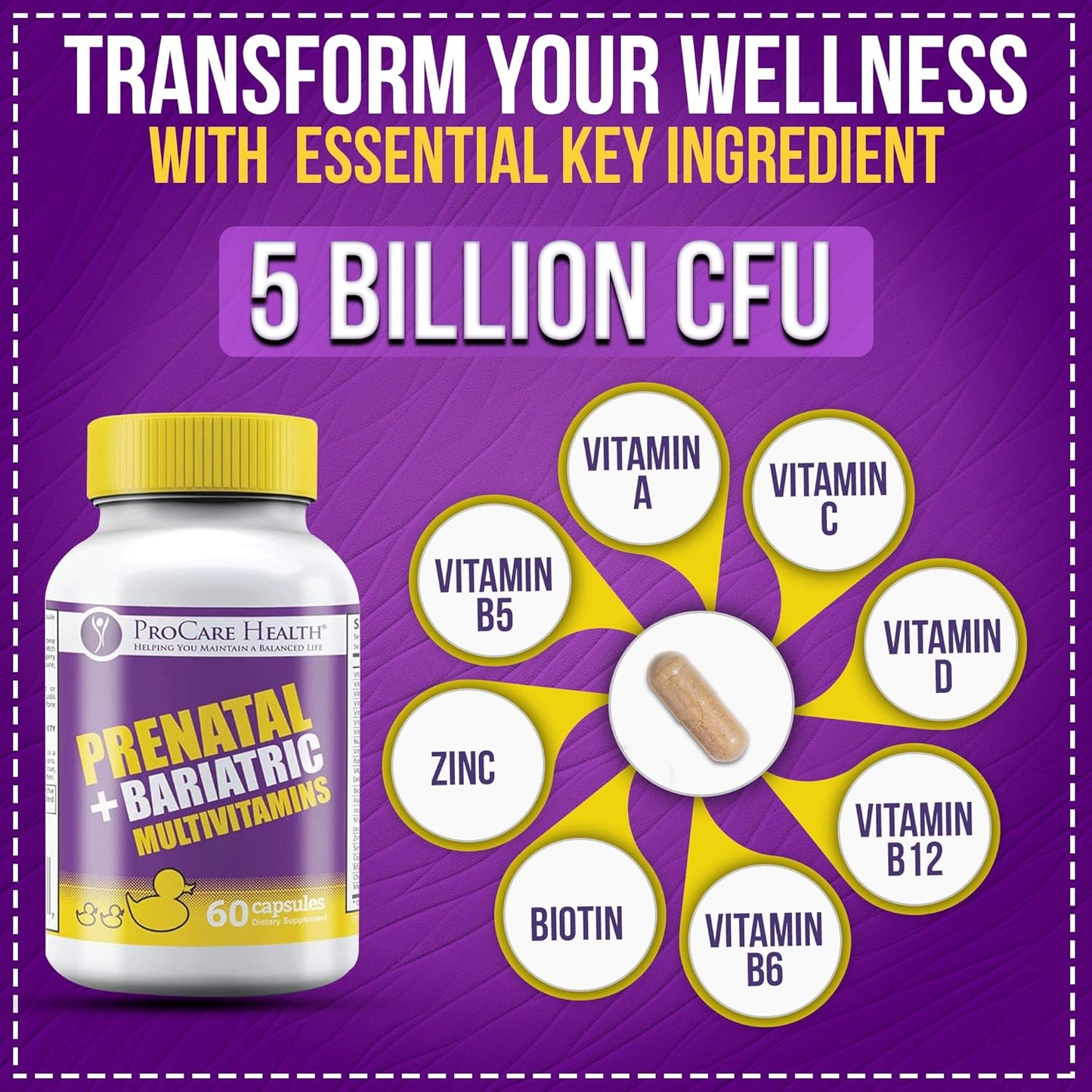 Bariatric Prenatal Multivitamin with Iron - Easy to Swallow Capsules for Women Post Weight Loss Surgery - 1 Month Supply