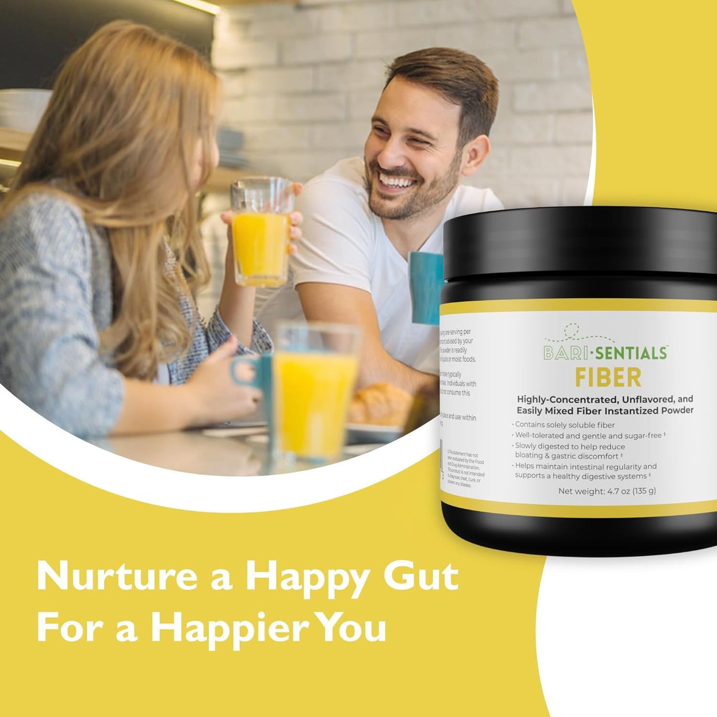 Barisentials Soluble Fiber Powder - Digestive Health Supplement - Bariatric Gut Support - Gluten & Sugar Free - Unflavored - 135g, 40 Servings