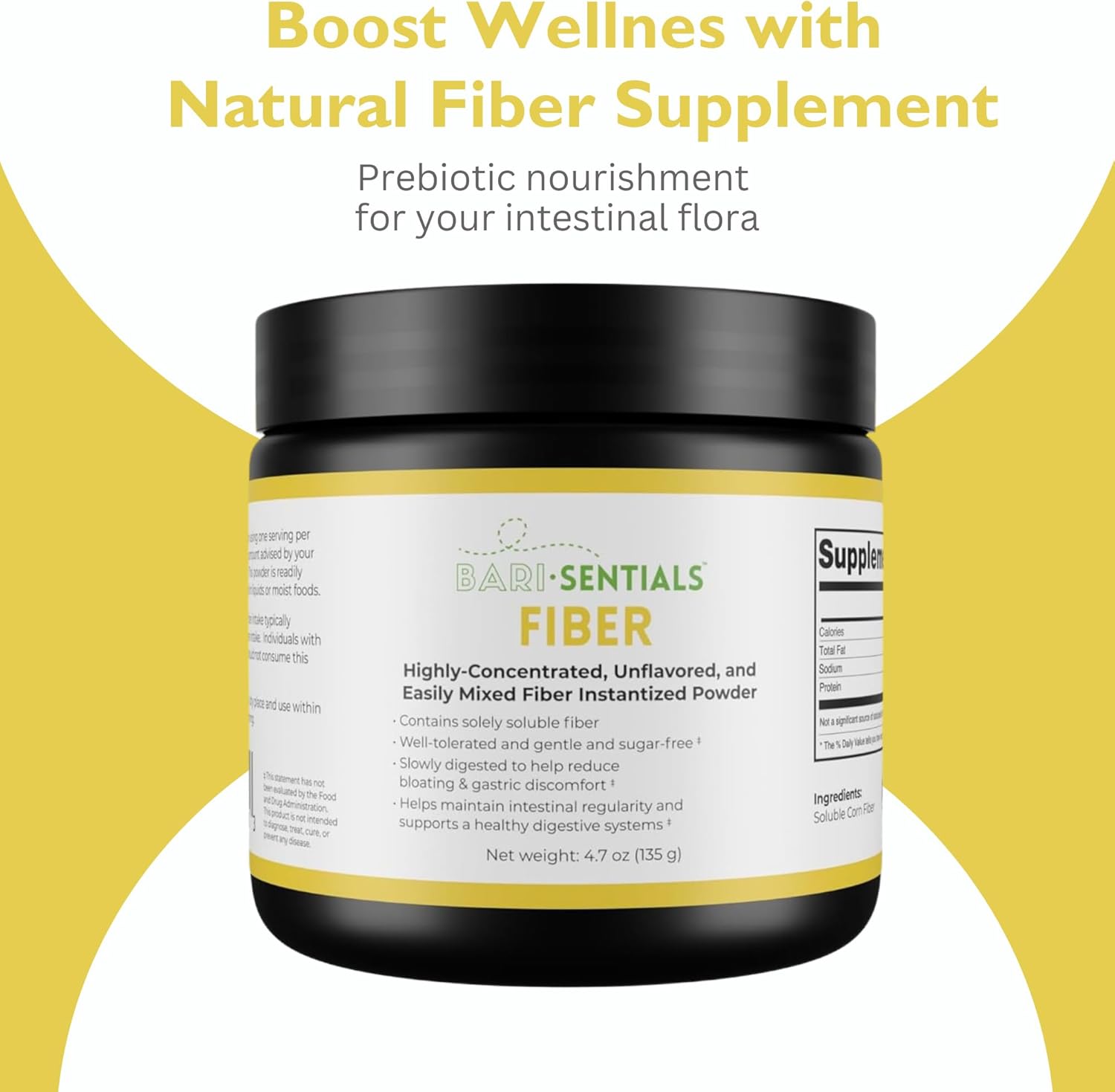 Barisentials Soluble Fiber Powder - Digestive Health Supplement - Bariatric Gut Support - Gluten & Sugar Free - Unflavored - 135g, 40 Servings