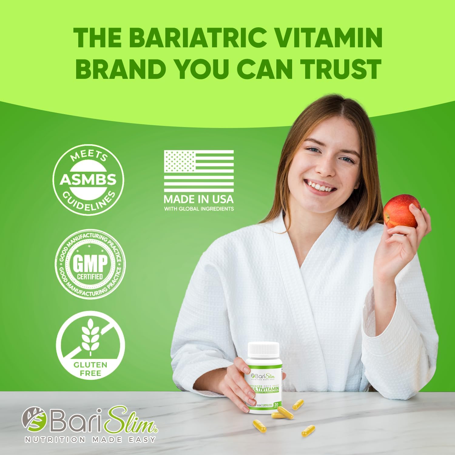 BariSlim Advanced Bariatric Multivitamin Capsule - 45mg Iron - Post-Surgery Vitamin for Gastric Bypass & Sleeve | 30-Day Supply