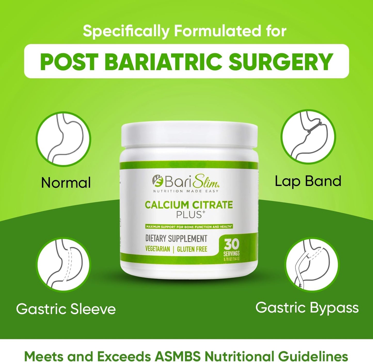 BariSlim Bariatric Calcium Citrate Plus Powder - Supports Bone Health After Weight Loss Surgery - Easy to Digest and Absorb | 600 mg (30 Servings)
