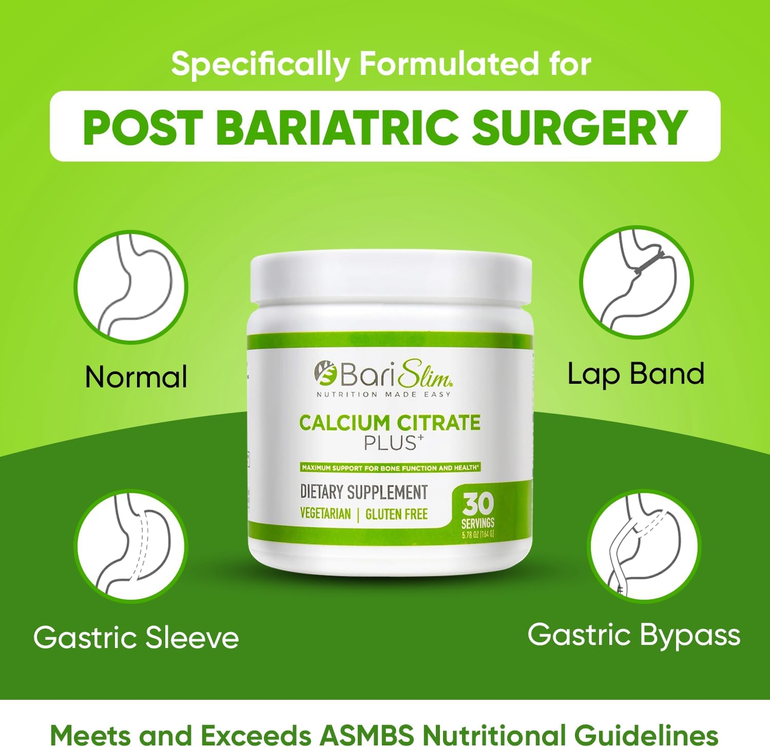 BariSlim Bariatric Calcium Citrate Plus Powder - Supports Bone Health After Weight Loss Surgery - Easy to Digest and Absorb | 600 mg (30 Servings)