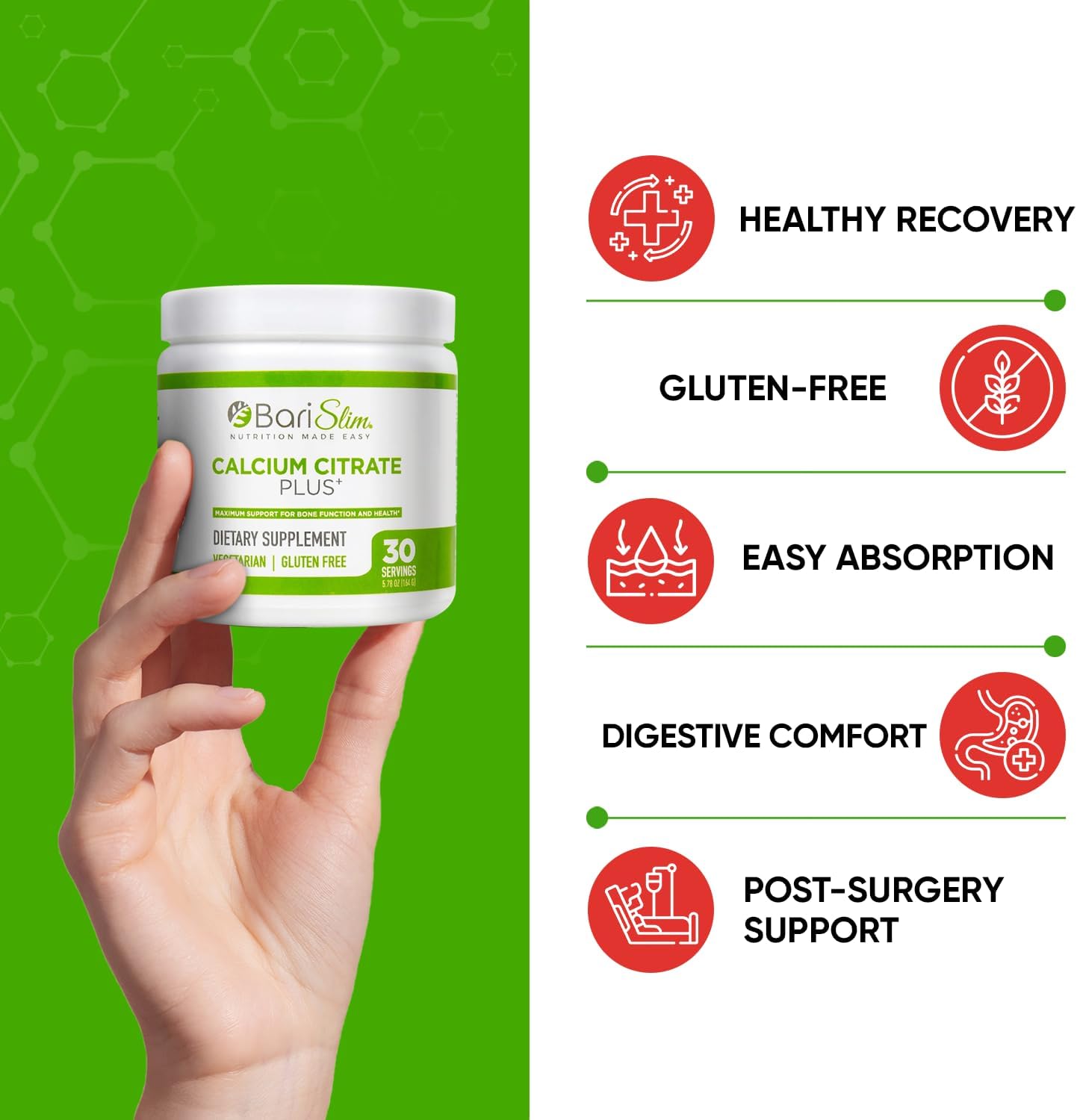 BariSlim Bariatric Calcium Citrate Plus Powder - Supports Bone Health After Weight Loss Surgery - Easy to Digest and Absorb | 600 mg (30 Servings)