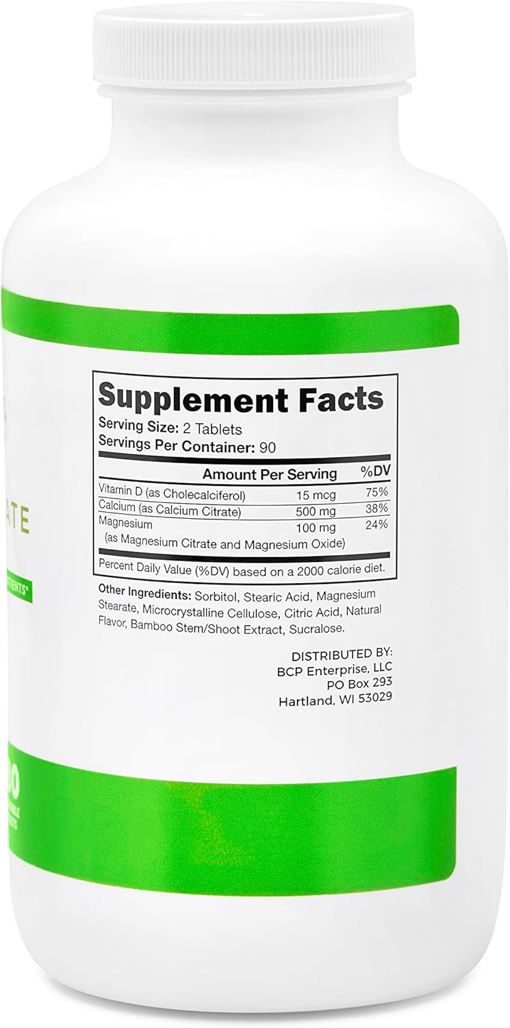 BariSlim Bariatric Calcium Citrate with Magnesium and Vitamin D Tablets - 500 mg Calcium Citrate - Ideal for Weight Loss Surgery Patients - Tropical Punch Flavor (90 Servings)