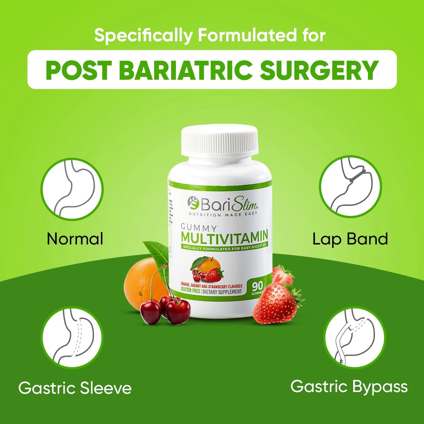 BariSlim Bariatric Chewable Multivitamin Gummies - Digestible Fruit Flavored Vitamins for Weight Loss Surgery Patients - 90 Chews