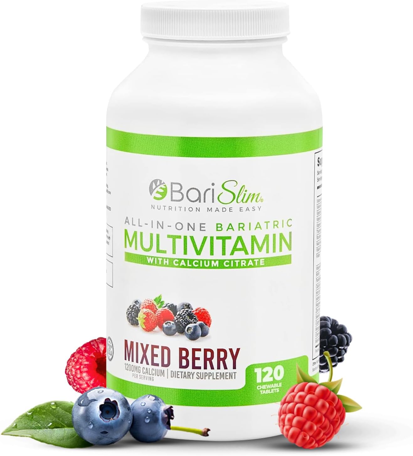 BariSlim Mixed Berry Bariatric Chewable Multivitamin Tablets with Calcium Citrate - Post Bariatric Surgery Vitamin for Gastric Bypass & Sleeve (120 Count)