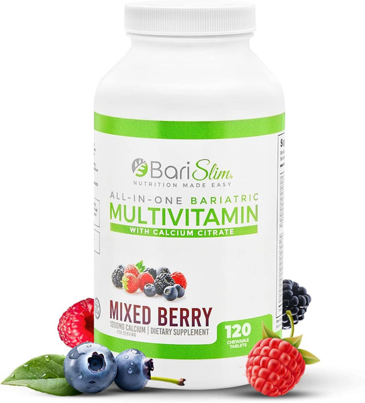 BariSlim Mixed Berry Bariatric Chewable Multivitamin Tablets with Calcium Citrate - Post Bariatric Surgery Vitamin for Gastric Bypass & Sleeve (120 Count)