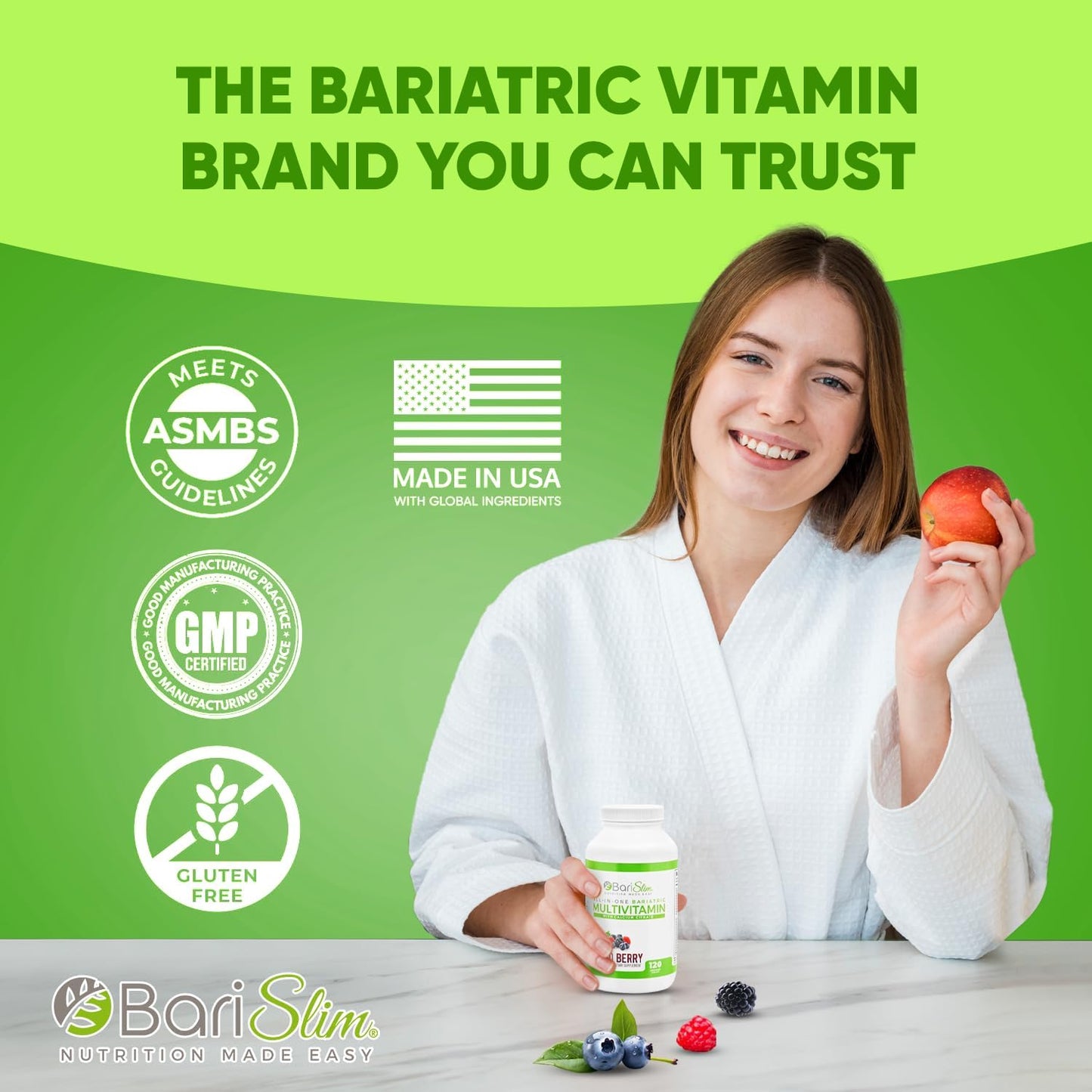 BariSlim Mixed Berry Bariatric Chewable Multivitamin Tablets with Calcium Citrate - Post Bariatric Surgery Vitamin for Gastric Bypass & Sleeve (120 Count)