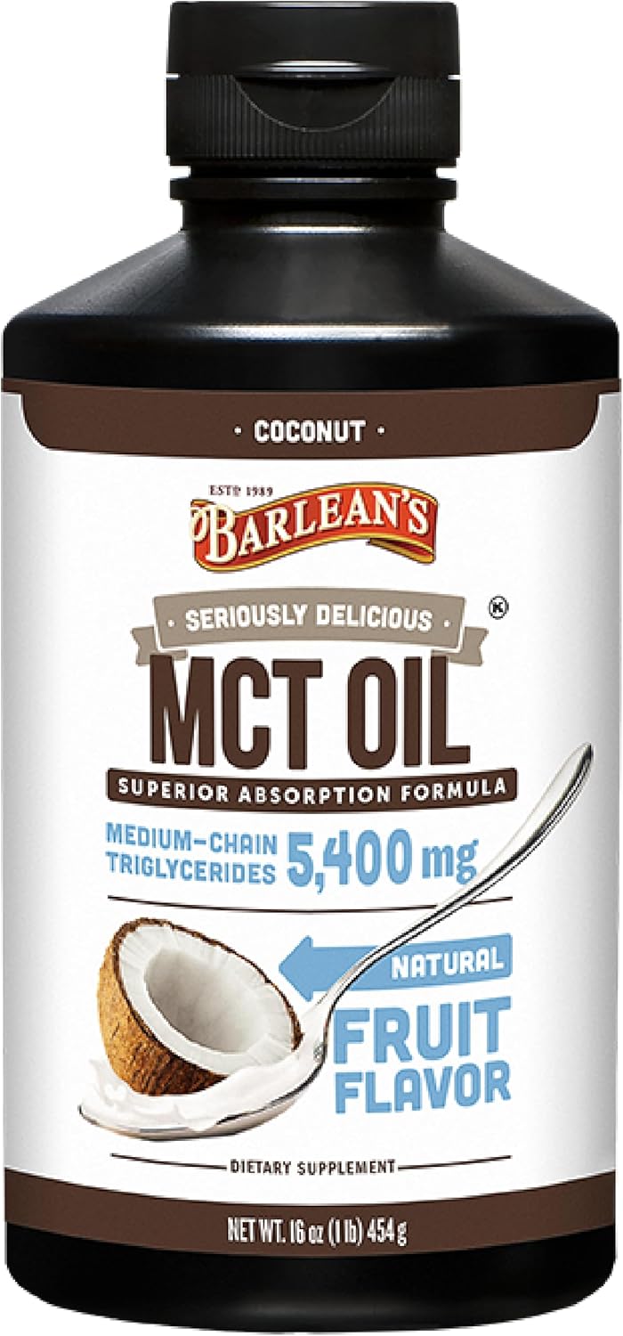 Barlean's Coconut Flavored Emulsified MCT Oil Supplement for Keto Coffee - 16 oz Bottle with 5,400mg Plant-Based MCTs for Energy and Focus