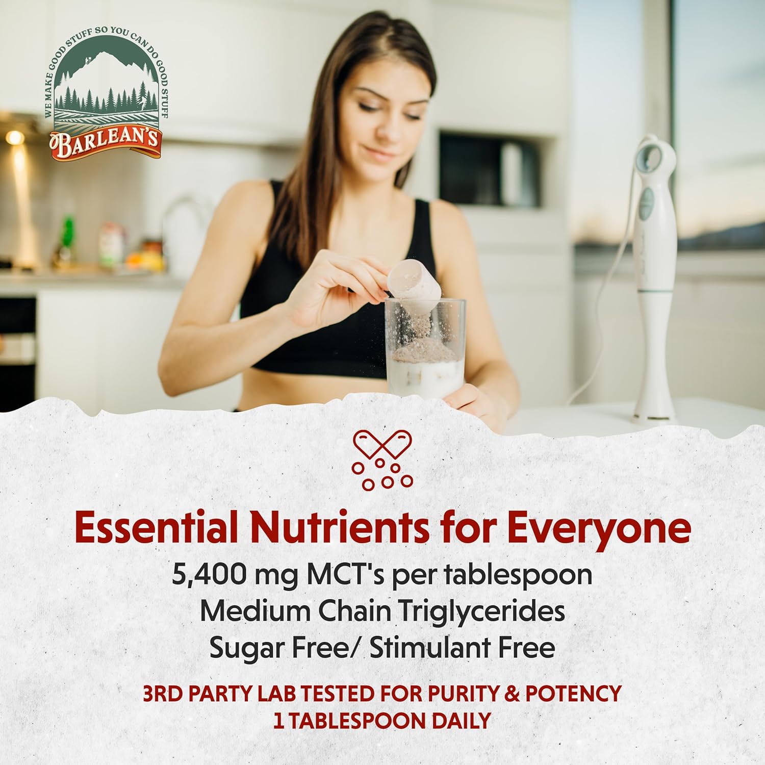 Barlean's Coconut Flavored Emulsified MCT Oil Supplement for Keto Coffee - 16 oz Bottle with 5,400mg Plant-Based MCTs for Energy and Focus