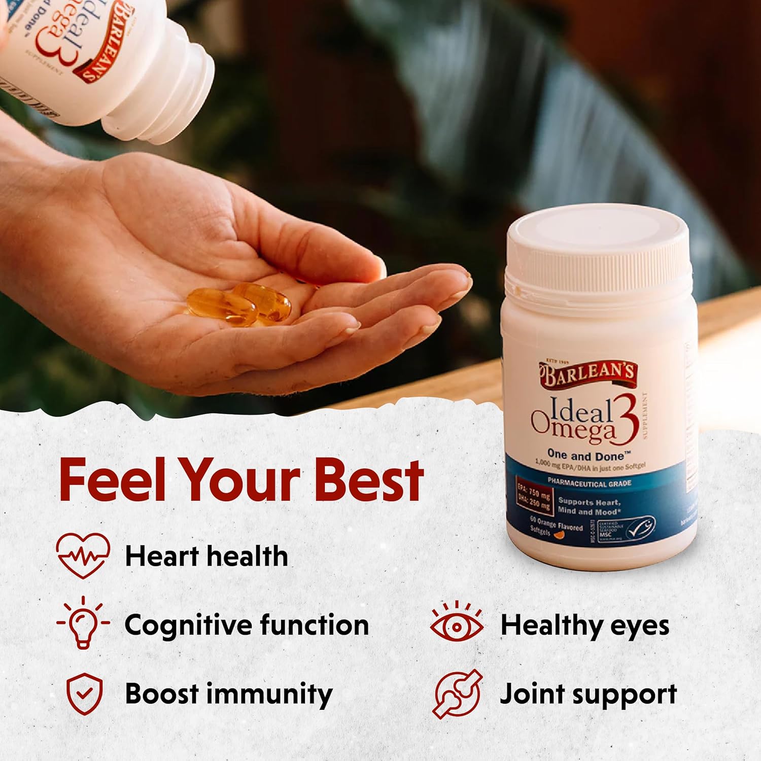 Barlean's Ideal Omega 3 Fish Oil Softgels, 1,000mg, Pharmaceutical Grade EPA & DHA, Orange Flavor - 30 ct