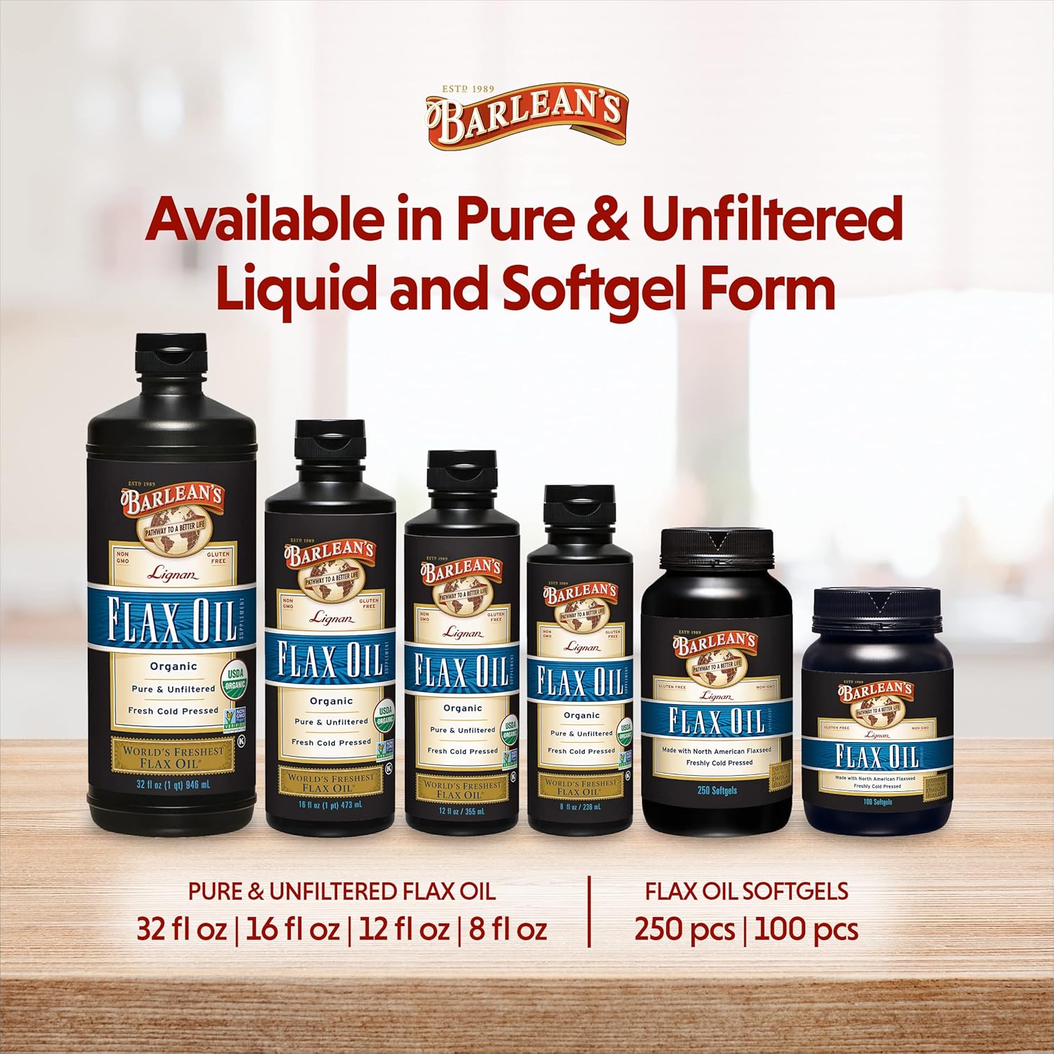 Barlean's Lignan Flaxseed Oil Softgels - Cold-Pressed Supplement with 1,550mg ALA Omega-3 - 1000mg, 100 ct
