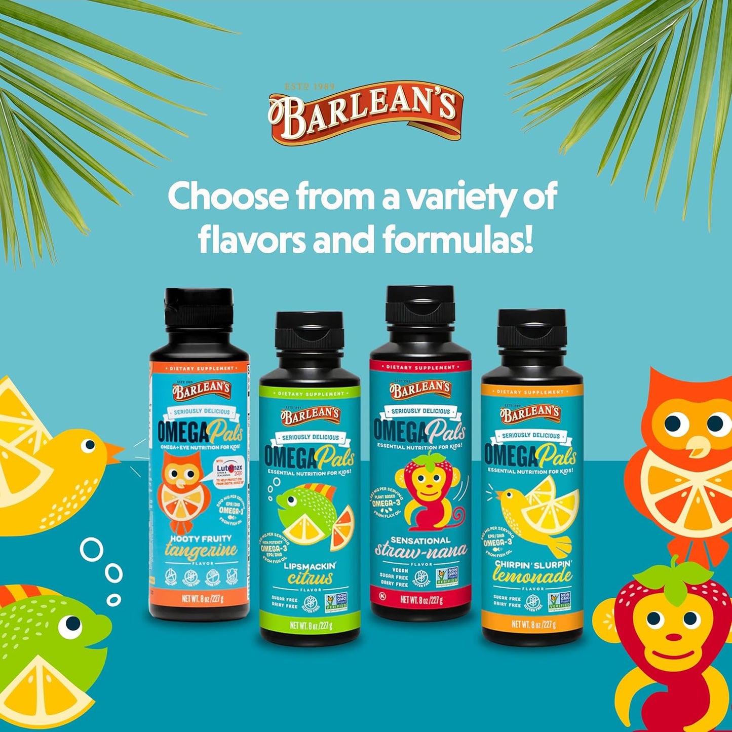 Barlean's Omega Pals Omega 3 for Kids, Straw-Nana Flavored Liquid Flax Seed Oil Supplement, 1,483 mg ALA, Non-GMO, Vegan, 8 oz