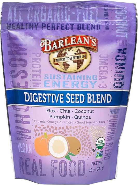 Barlean's Organic Digestive Seed Blend Fiber Supplement: Chia, Flax, Pumpkin Seeds, Quinoa, Coconut - 12 oz, High in Omega 3 & Fiber
