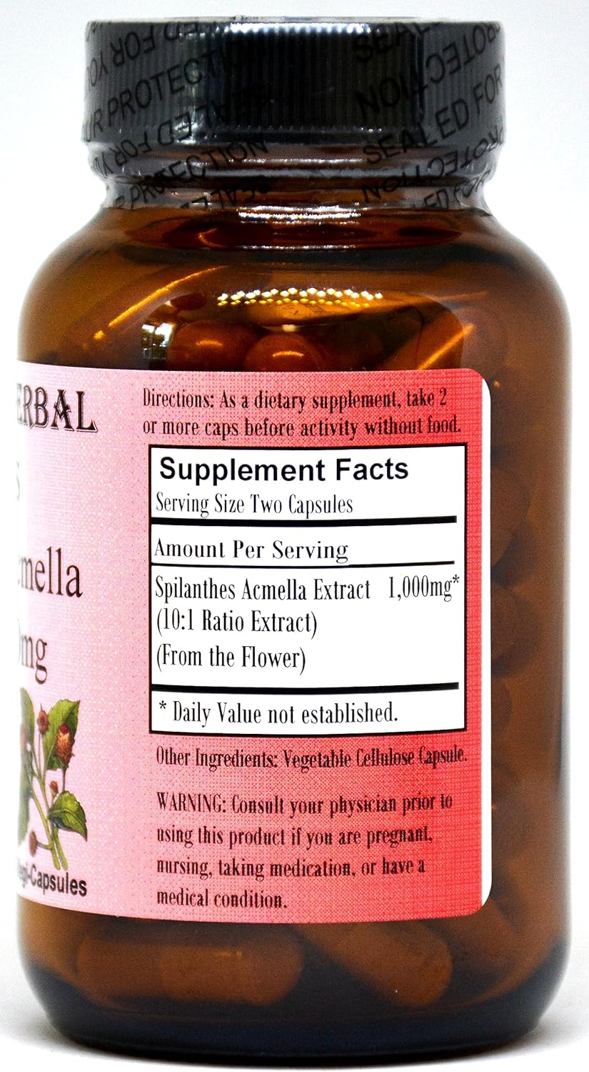 Barlowe's Herbal Elixirs Spilanthes Acmella Extract Capsules - 500mg | Natural Wellness & Balance Supplement | 60 Vegan Capsules