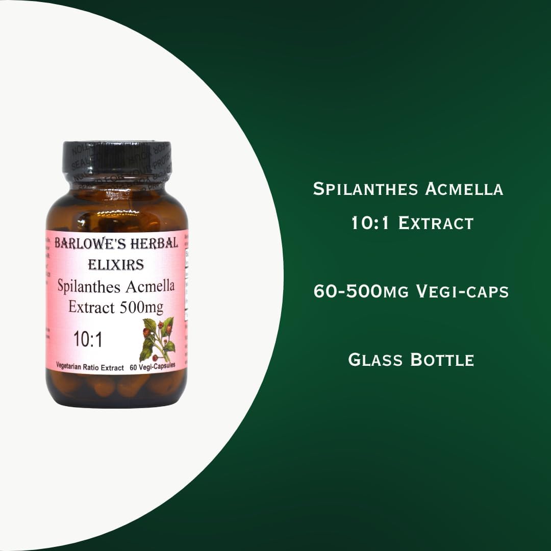 Barlowe's Herbal Elixirs Spilanthes Acmella Extract Capsules - 500mg | Natural Wellness & Balance Supplement | 60 Vegan Capsules