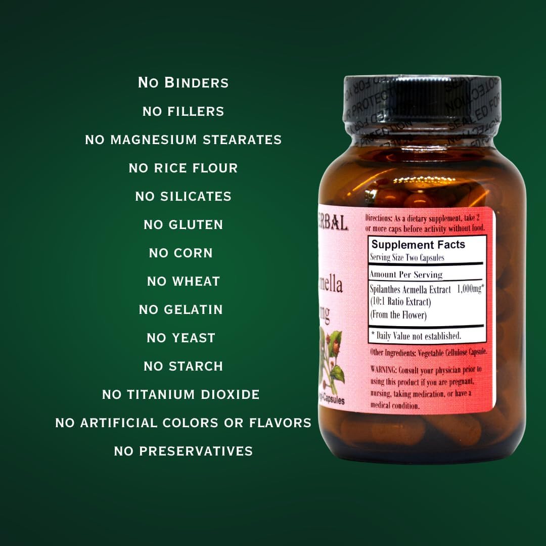Barlowe's Herbal Elixirs Spilanthes Acmella Extract Capsules - 500mg | Natural Wellness & Balance Supplement | 60 Vegan Capsules