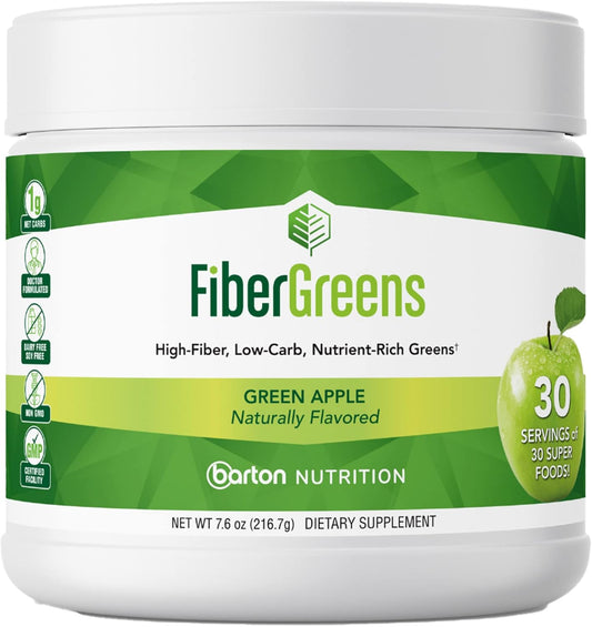 Barton Nutrition Green Apple Fiber Greens: Probiotic Formula with Superfoods for Gut and Heart Health, 30 Servings