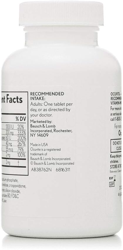Bausch + Lomb Ocuvite Vitamin and Mineral Supplement with Lutein Tablets, 240-Count - Eye Health Support