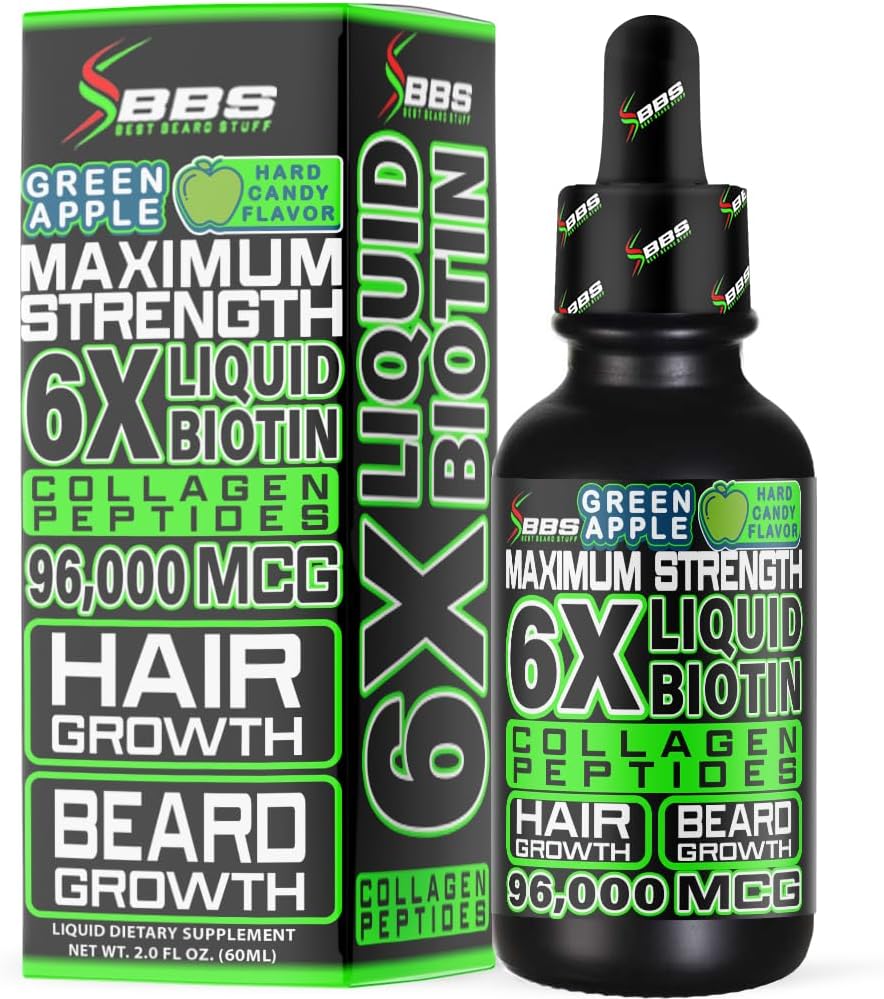 BBS USA Maximum Strength Biotin & Collagen Liquid for Men Hair & Beard Growth - 6X Absorption (2 OZ)