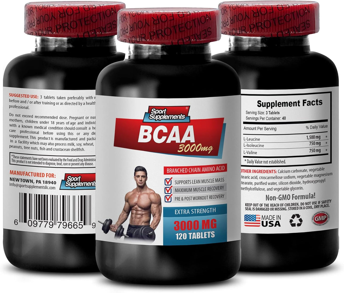 BCAA 3000MG Tablets for Muscle Building and Weight Gain - Natural Amino Energy Pre Workout Supplement with Branched Chain Amino Acids - 240 Count