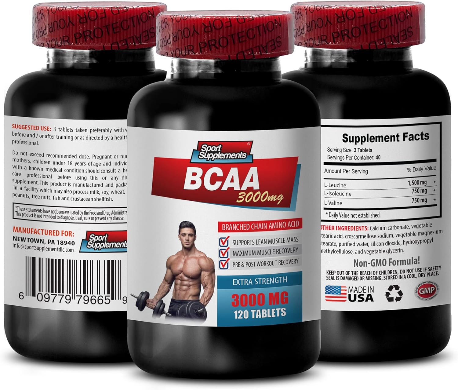 BCAA 3000MG Tablets for Muscle Building and Weight Gain - Natural Amino Energy Pre Workout Supplement with Branched Chain Amino Acids - 240 Count