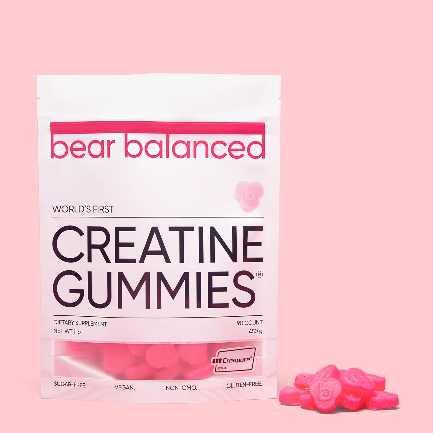 Bear Balanced Creatine Gummies with L-Theanine, L-Tyrosine & B12 for Muscle Growth, Strength, and Focus - Watermelon Burst, 3 Pack for Men & Women