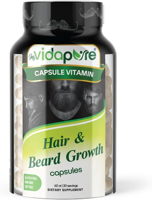 Beard Growth and Men's Skin & Nails Supplement with 5,000mcg Biotin, Vitamin C, D & B-Complex, Hydrolyzed Collagen Veggie Capsules - Non-GMO, Gluten-Free
