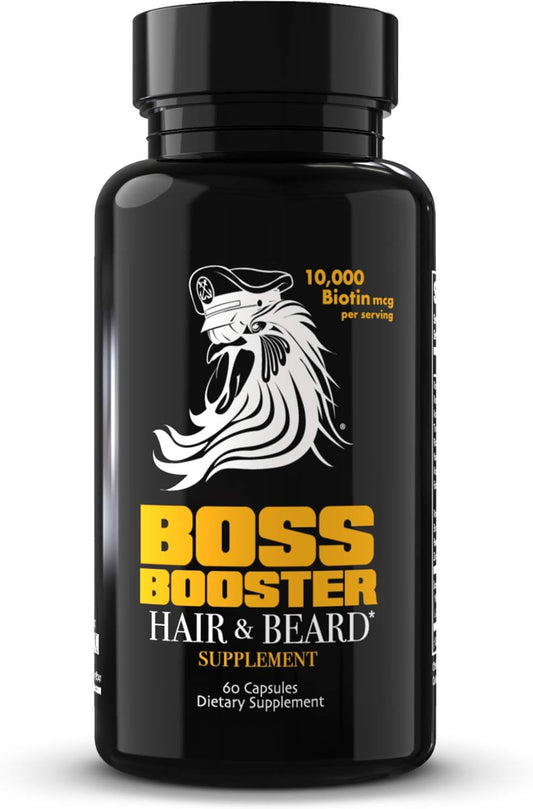 Beard Growth Supplement for Men - Bossman Boss Booster with 10,000 MCG Biotin and MSM - Hair Growth Vitamins and Beard Care