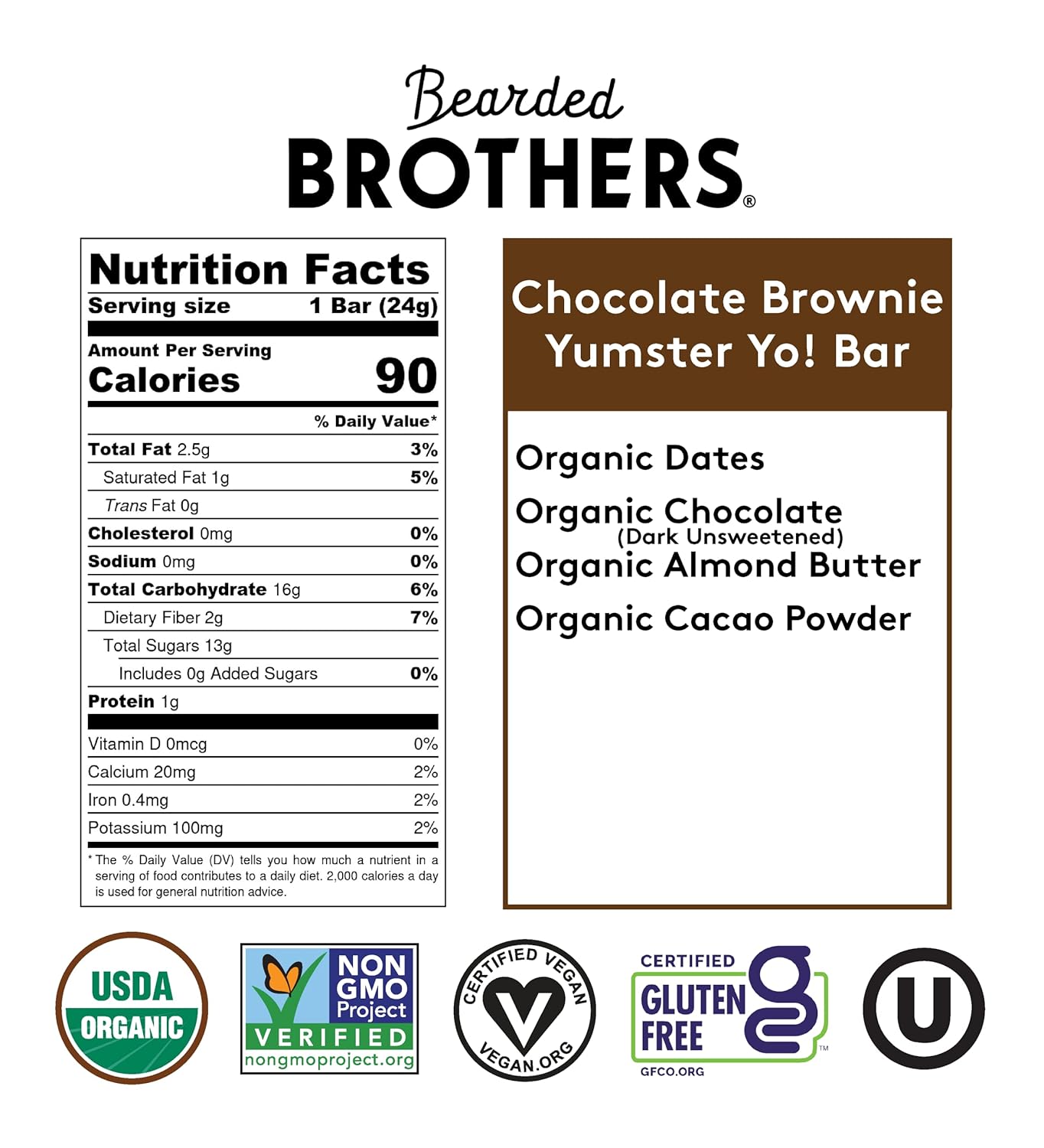 Bearded Brothers Yo! Bar for Kids - Chocolate (25 Bars) | Vegan, Organic, Gluten Free, Paleo, Whole 30, Non-GMO, Low Glycemic, No Sugar Added