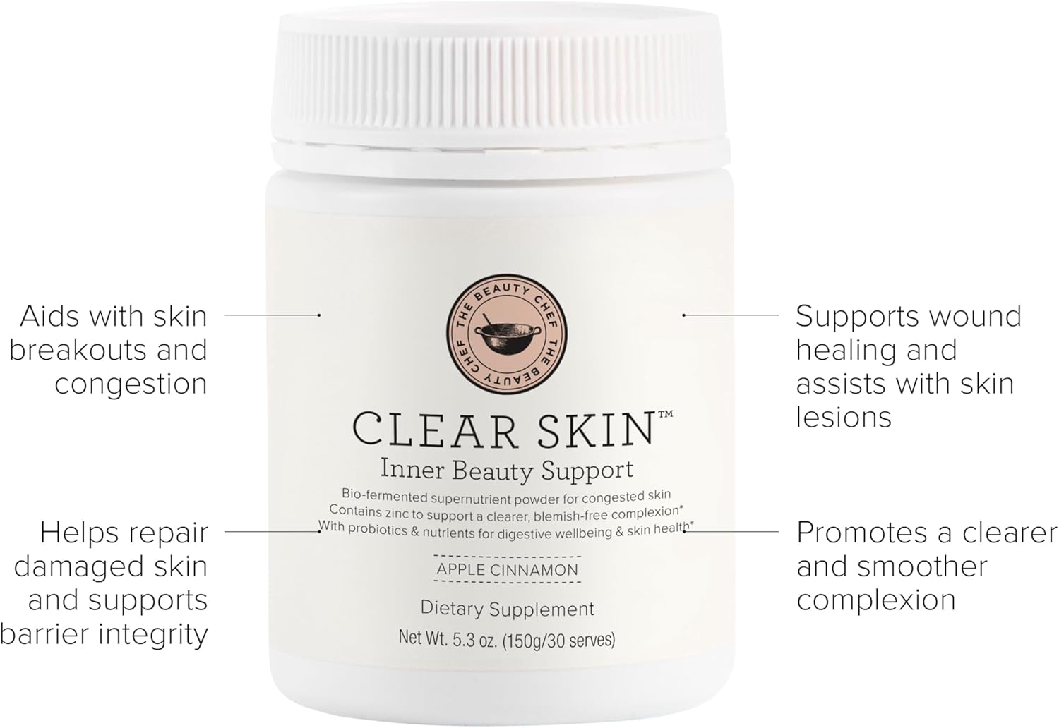 Beauty Chef Clear Skin Superfood Powder - Bio-Fermented Support for Acne & Gut Balance - 5.3 oz