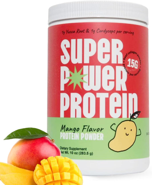 Beef Collagen Peptides Powder with Cordyceps and Yucca Root for Healthy Hair, Skin, Bones, and Joints - Mango Flavor