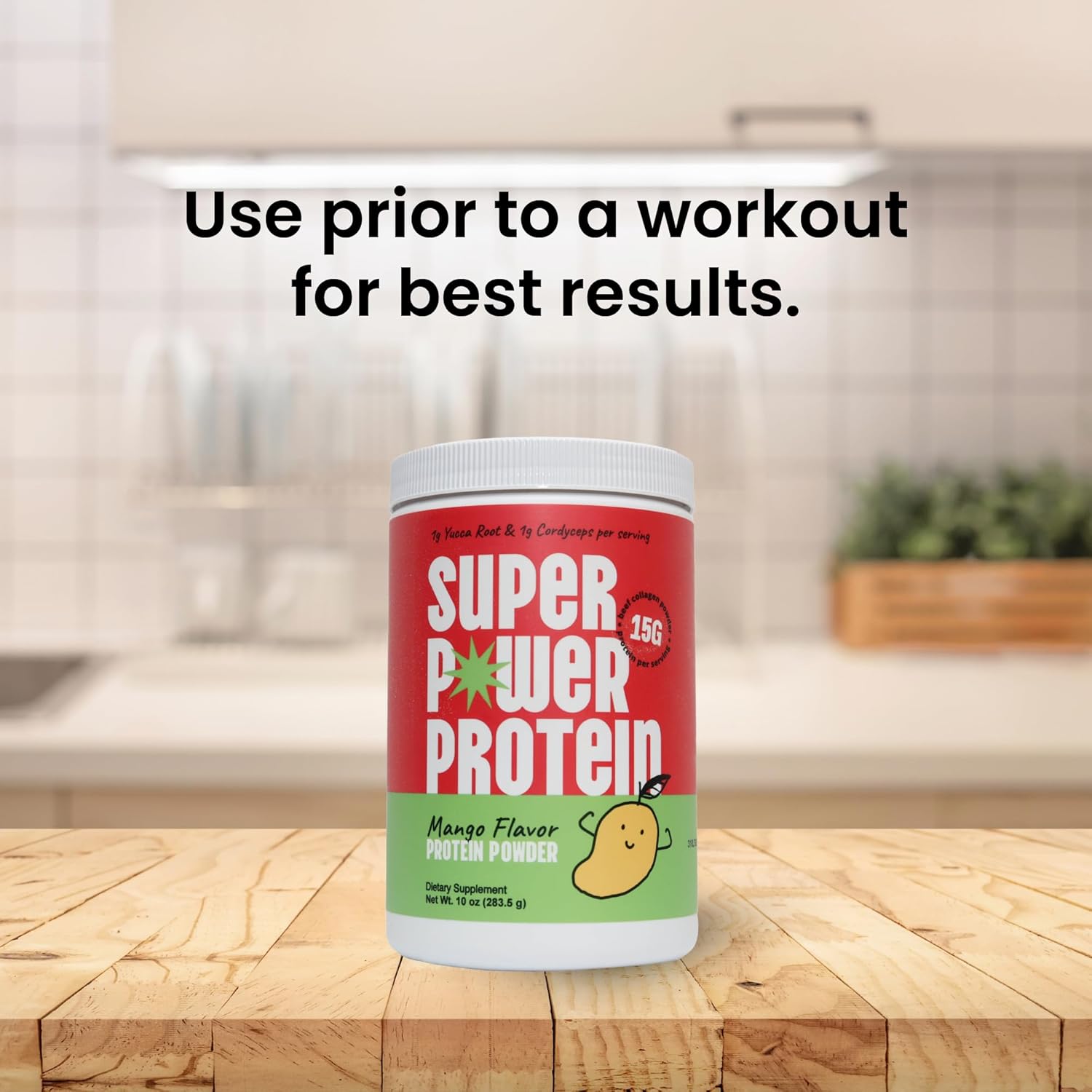 Beef Collagen Peptides Powder with Cordyceps and Yucca Root for Healthy Hair, Skin, Bones, and Joints - Mango Flavor