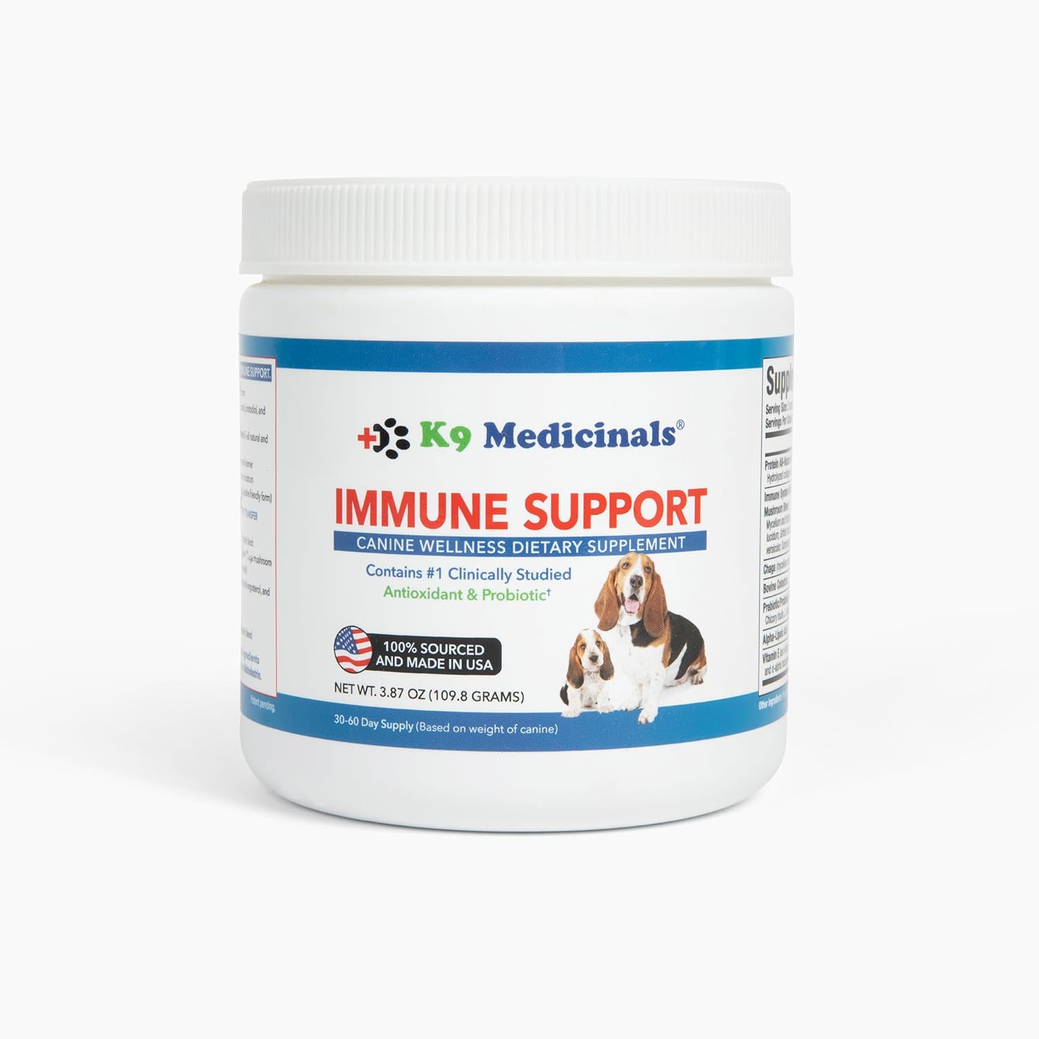 Beef Flavored K9 Medicinals Dog Immune Support Powder with Probiotics, Antioxidants, and Mushroom Blend for Gut and Digestive Health - 4oz