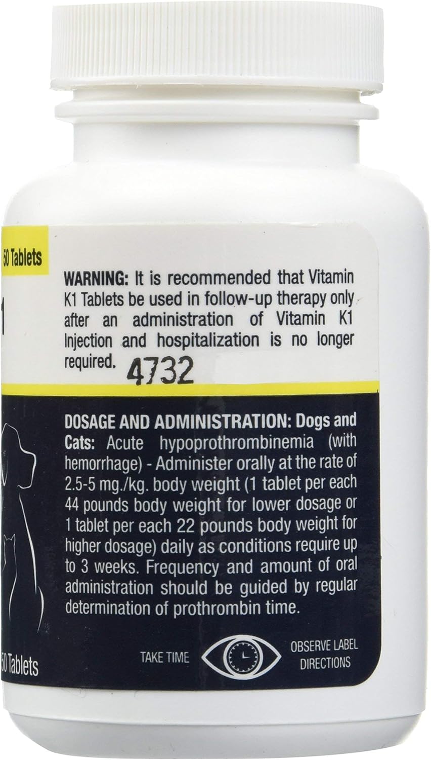 Beef-Flavored Vitamin K1 Chewable Tablets for Cats and Dogs (50 Tablets, 50mg Phytonadione) by Vet One