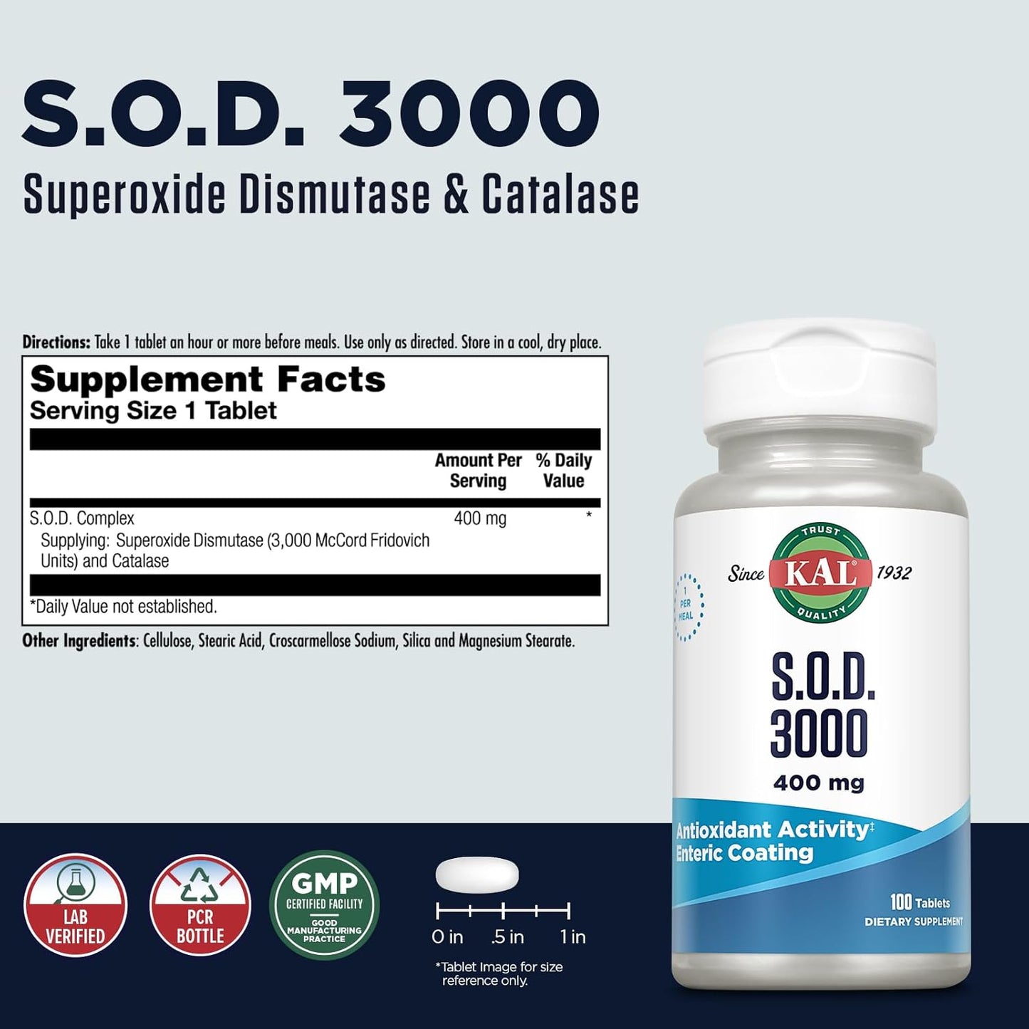 Beef Liver SOD Antioxidant Supplement 400mg - Super Antioxidant Support, Enteric Coated, 100 Tablets