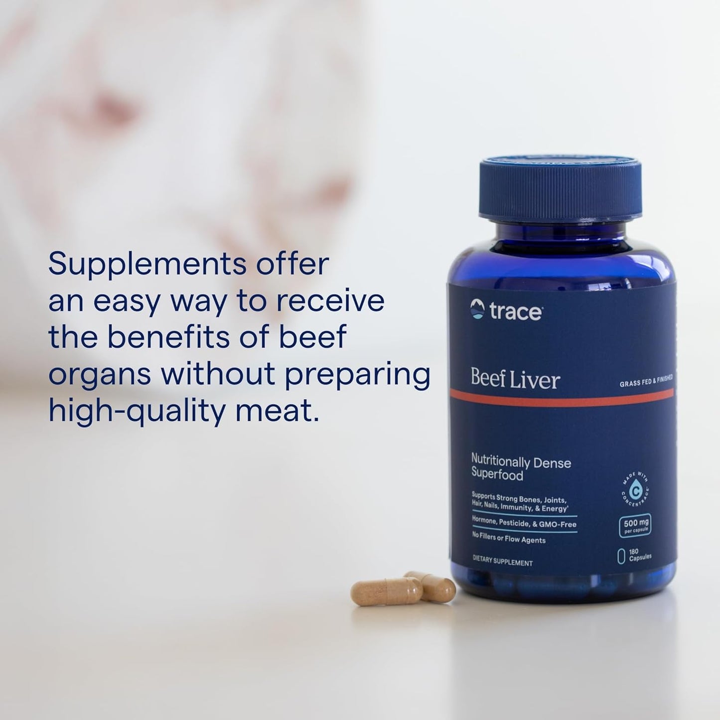 Beef Liver Trace Minerals Supplement for Bone Health, Energy & Immunity - 500mg Capsules - 180 Count - Supports Healthy Skin & Organs