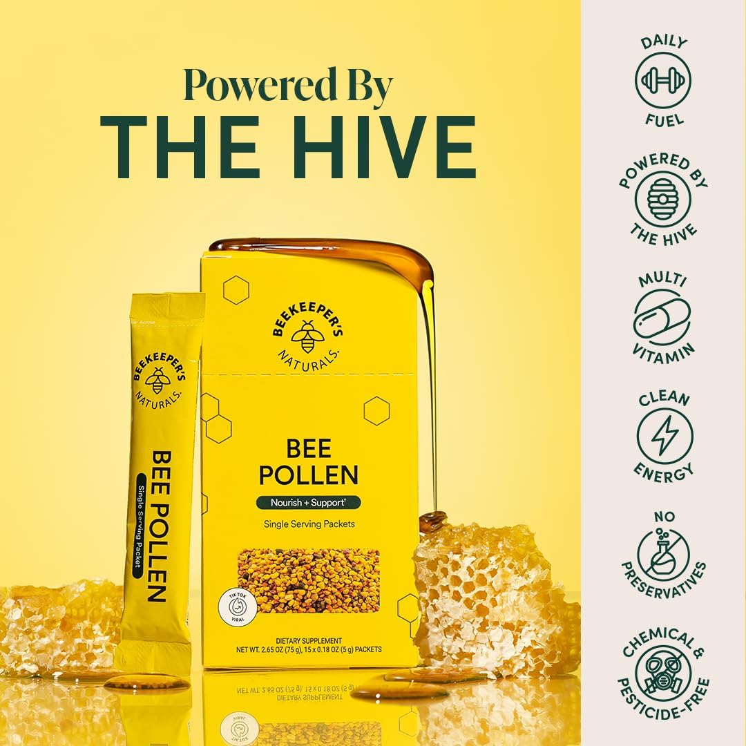 Beekeeper's Naturals Raw Bee Pollen Stick Packs - Rich in Vitamin B, Minerals, Amino Acids, and Protein - Paleo, Keto, and Gluten Free (15ct)