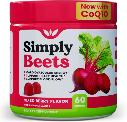 Beet Gummies with CoQ10 for Energy Support - Non-GMO, Mixed Berry Flavor - 60 Count