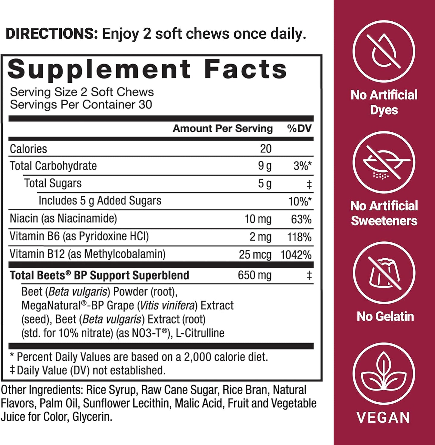 Beet Powder Chewables for Heart Health & Energy, 60 Chews - Force Factor Total Beets Blood Pressure Support with Nitric Oxide Boost
