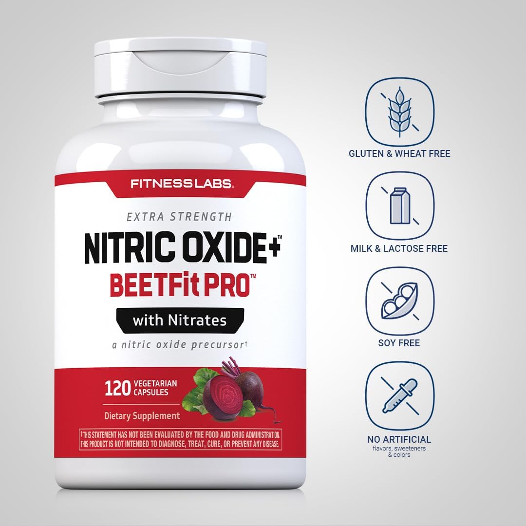 Beetfit Pro Nitric Oxide Beet Root Capsules with Nitrates - 120 Count, Vegetarian, Non-GMO, Gluten Free Supplement