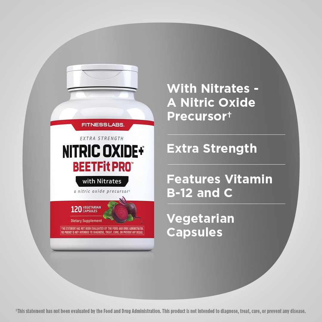 Beetfit Pro Nitric Oxide Beet Root Capsules with Nitrates - 120 Count, Vegetarian, Non-GMO, Gluten Free Supplement