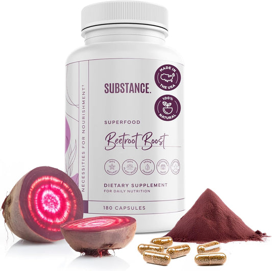 Beetroot Boost Capsules 4500mg - 30 Day Supply, Beet Root Supplement with Vitamin-C & Manganese for Energy - Natural Nitric Oxide Booster, Vegan-Friendly - Made in USA