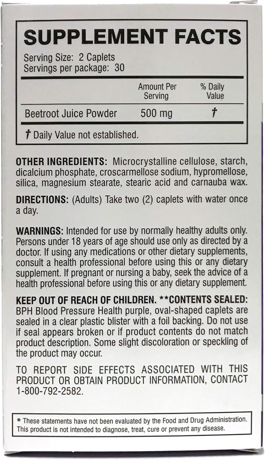 Beetroot Caplets for Blood Pressure Support - 60 Count Dietary Supplement for BPH & Heart Health