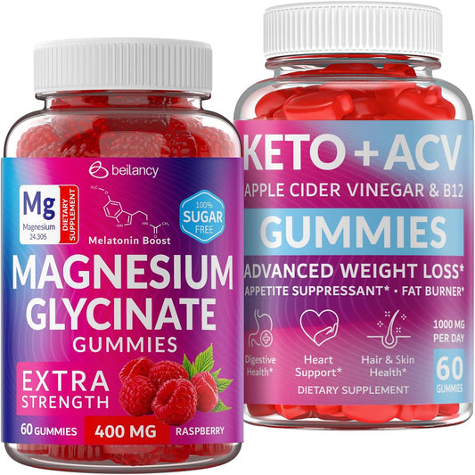 Beilancy Magnesium Glycinate Gummies 400mg and Keto Apple Cider Vinegar Gummies for Advanced Slimming Formula