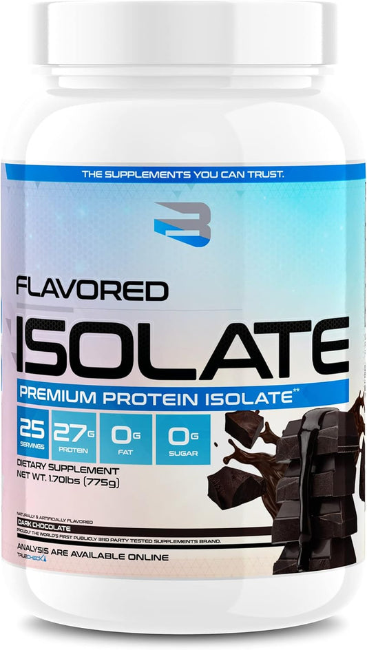 Believe Supplements Dark Chocolate Flavored Isolate Protein Powder - 100% Whey Protein - Keto-Friendly
