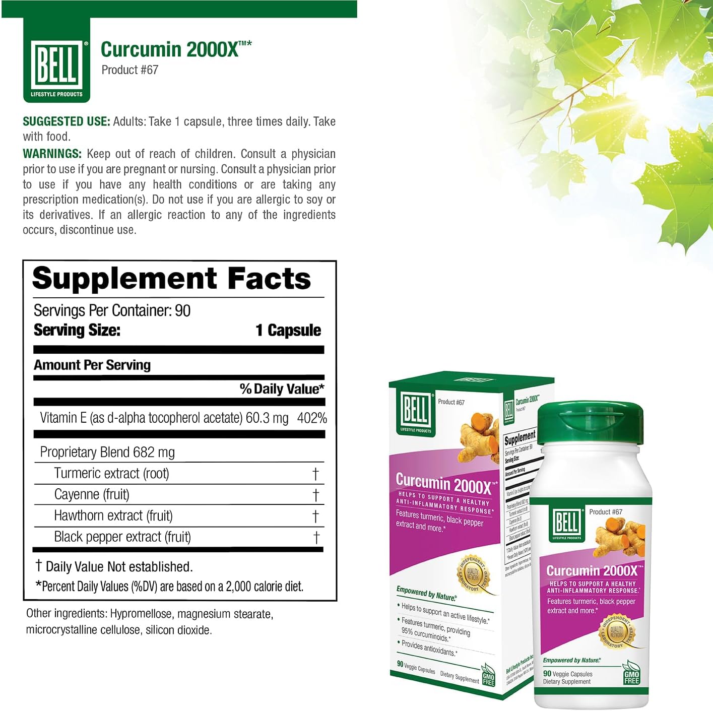 Bell Curcumin 2000X® Supplements - Proprietary Blend for Digestion, Inflammation, Cardiovascular Health - 90 Units